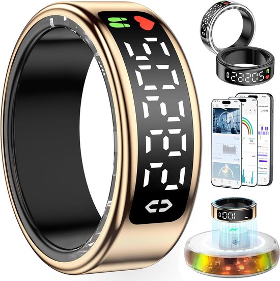 Slimme Ring - Fitness Tracker - Gezondheid Monitoren - LED Touch Display - 5 Dagen Batterij - Roségoud