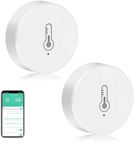 Slimme Temperatuur Monitor - Vochtigheidssensor Hygrometer - Huis Bewaken - App Waarschuwingen - 2 stuks - Wit van Merkloos