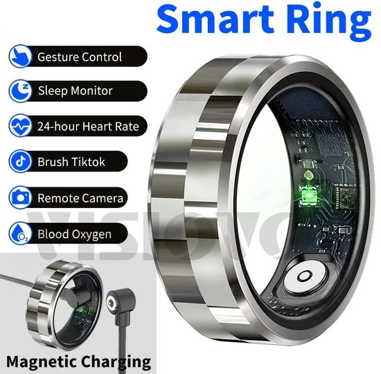 Slimme Waterdichte Ring 5ATM - Maat 8 - Geschikt voor Samsung - Gezondheidsmonitor 24U Heren & Dames - Fitness Ring