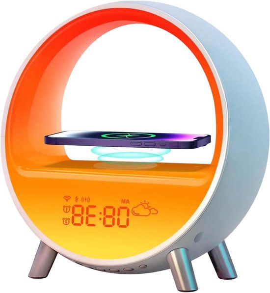 Slimme Wekker - Lichtwekker Zonsopgang - Ontspannen Wakker Worden - Met Draadloze Oplader - 1 Kilogram - Off-white