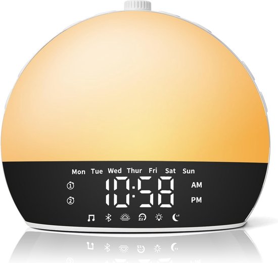 Slimme Wekker met Lichtsimulatie voor Zware Slapers en Bluetooth Speaker