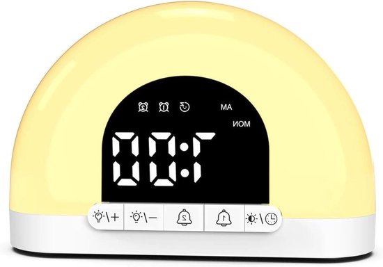 Slimme Wekker - Nachtlamp Klok - Rustig Ontwaken - Zonlicht Simulatie - 15cm Breed - Wit