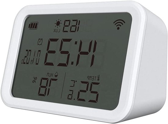 Slimme Wekker - Temperatuur Sensor - Omgevingsmonitoring - 4-in-1 Functies - Groot LCD - Wit van Merkloos