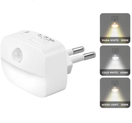 Smart Bewegingssensor Nachtlampje - EU Stopcontact - 3 Lichtstanden - PIR Sensor - LED Nachtlampje voor Gang, Trap en Badkamer van Flintry