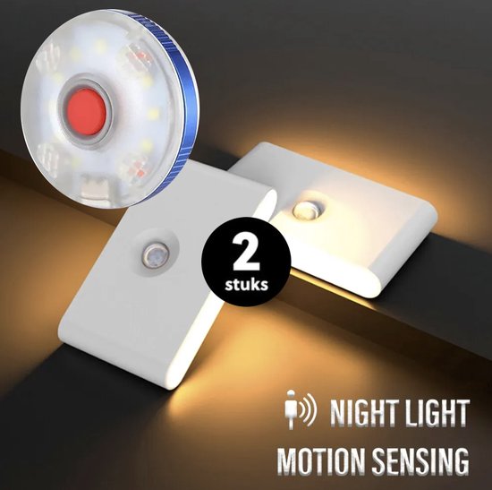 Smart led nachtlampjes - Nachtlampje - Met extra runnerslampje - USB opladen - Bewegingssensor - Tafellamp slaapkamer - Kleur wit - Trap - Kabinet van Smart