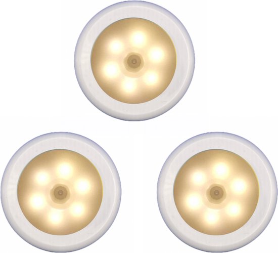 SMART ONE - Nachtlampje met Bewegingssensor - INCL. Batterijen - 3 stuks - Trapverlichting met Sensor - LED - Wandlamp met Sensor op Batterij - Wit - Warm Wit Licht van Merkloos