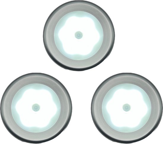 SMART ONE - Nachtlampje met Bewegingssensor - INCL. Batterijen - 3 stuks - Trapverlichting met Sensor - LED - Wandlamp met Sensor op Batterij - Zilver - Koud Wit van SMART ONE