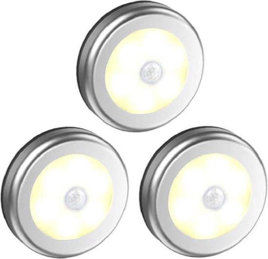 SMART ONE - Nachtlampje met Bewegingssensor - INCL. Batterijen - 3 stuks - Trapverlichting met Sensor - LED - Wandlamp met Sensor op Batterij - Zilver - Warm Wit van Merkloos
