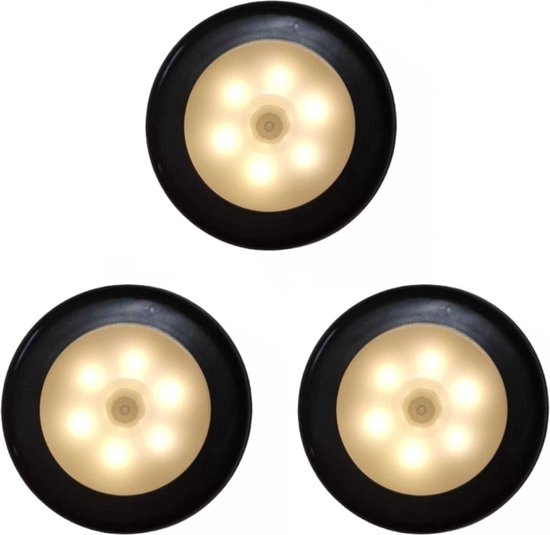 SMART ONE - Nachtlampje met Bewegingssensor - INCL. Batterijen - 3 stuks - Trapverlichting met Sensor - LED - Wandlamp met Sensor op Batterij - Zwart - Warm Wit van SMART ONE