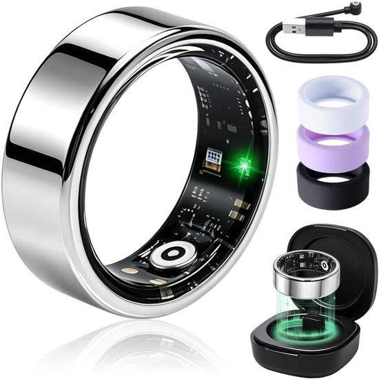 Smart Ring - Fitness Ring Hartslagmeter - Sporten en Gezondheid - IP68 Waterdicht - Maat 9 - Zilver
