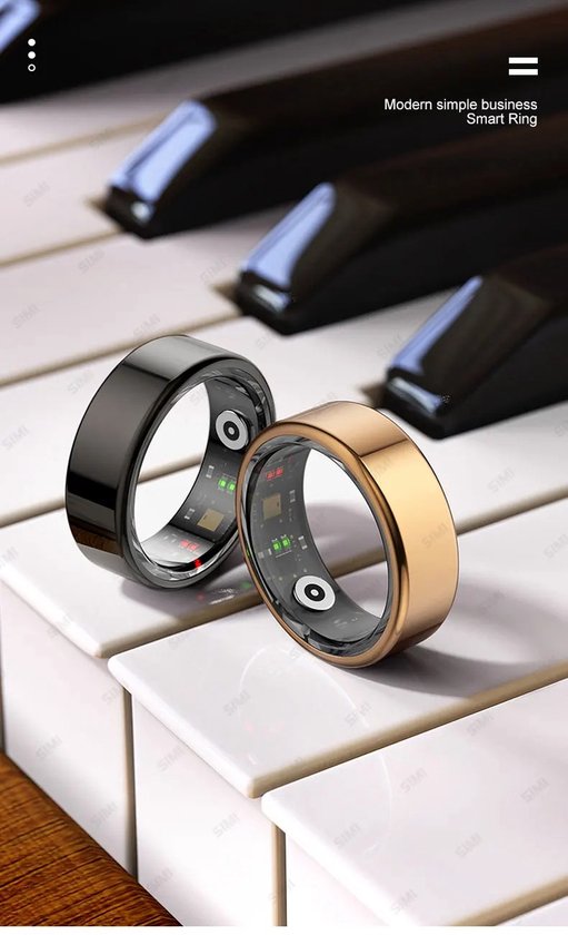 Smart Ring Mannen Vrouwen Hartslag Bloed Zuurstof Slaap Gezondheid Monitor Waterdicht Sport Activiteit Fitness Tracken Ring Voor Android IOS 2024 Zwart Maat 11: 64.6mm van Merkloos