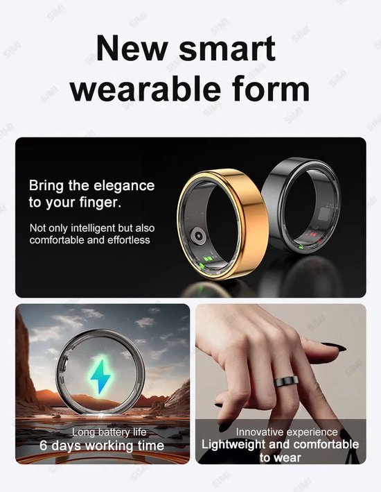 Smart Ring - Slimme ring - Smart Wearable - Health Ring - Slaap Tracker - Hartslagmeter - Stappenteller - Fitness en Activiteiten Tracker - Calorieen Bijhouden - Geen Abbonement - Waterdicht - voor Mannen en Vrouwen - (Goud) - Maat 9 (59,5 mm) van Hidden Info