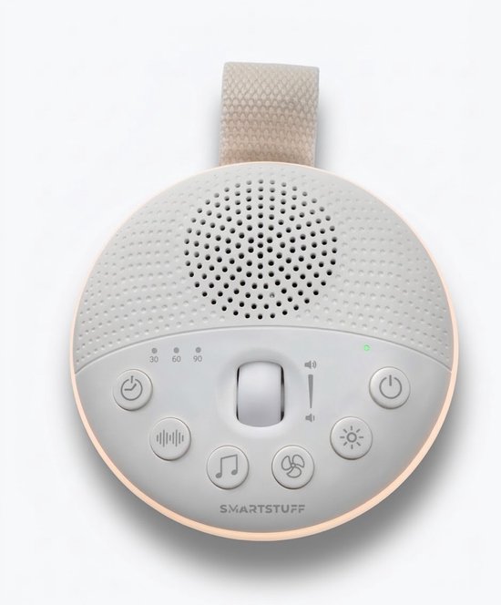 SmartStuff White Noise Machine Baby – Draagbaar Witte ruis slaapapparaat met 21 rustgevende geluiden, nachtlampje en timer – Oplaadbaar – Wit
