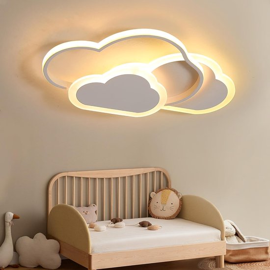 SnelShoppen - 42CM LED Plafondlamp Wolken Design Houtwandlamp 3000K voor Kinder- en Slaapkamer, Creatieve Verlichting voor Jongens en Meisjes