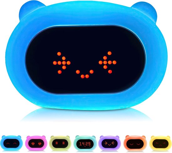 SnelShoppen - Beer Kinderwekker Wit - Gezichtsuitdrukkingen, Tikfunctie, Wake Up Light, Slaaptrainer, Digitale Slaapwekker, Nachtlamp voor Kinderen, S