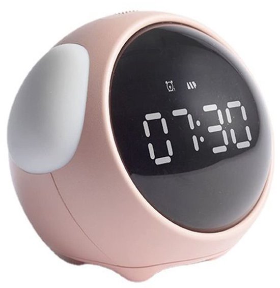 SnelShoppen - Chesoon Kinderwekker Kinderslaaptrainer Schattig Digitaal Nachtlampje Temperatuurdetectie Roze USB-oplaadbaar voor Kinderen Slaapkamers