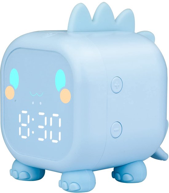 SnelShoppen - Digitale Kinderwekker Dinosaurus met Nachtlampje, Slaaptrainer, Snooze, Countdown, Wekker voor Kinderslaapkamer, Helderblauw, Perfect Ca