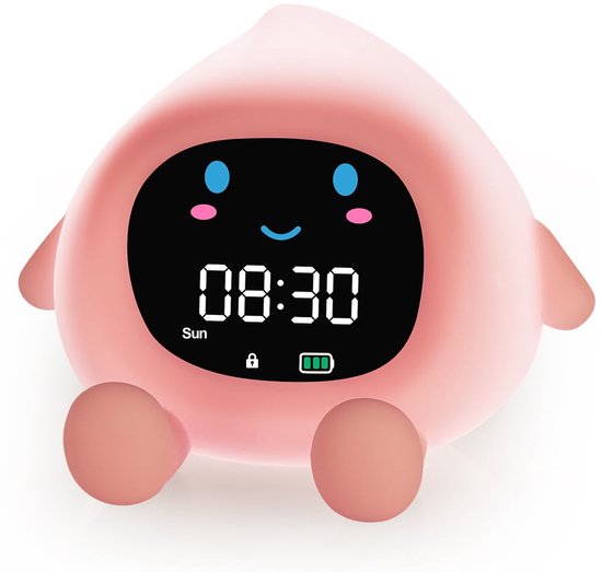 SnelShoppen - HOTUT Digitale Wekker Kinderen, Slaaptrainer met Snooze-Functie, Lichtweker met 6 Natuurlijke Geluiden en 8 RGB Kleuren, Perzik, Ideaal