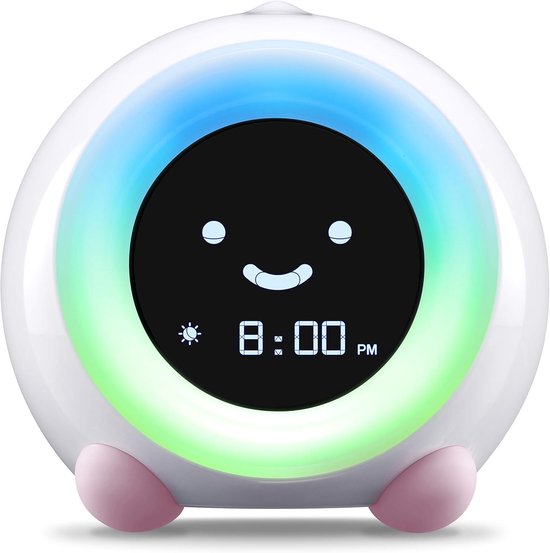 SnelShoppen - Kinderen Mella Digitale Alarmklok Nachtlampje met Geluid, Roze, Automatische Slaapfunctie, Perfect voor Peuters en Baby's, Moderne Ontwe