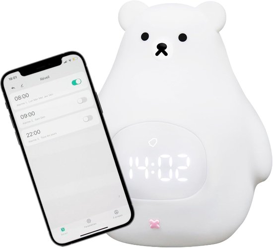 SnelShoppen - Kinderwekker Dag/Nacht met LED Nachtlampje, Bediening via iOS/Android App, Educatieve Luminous Wekker, Oplaadbare Slaapprogramma voor Jo