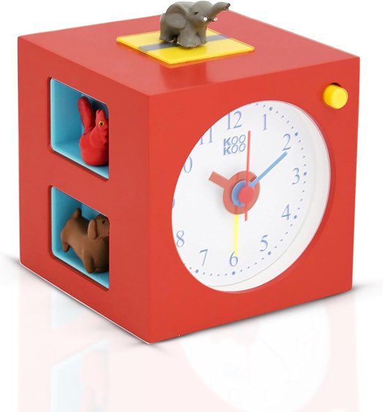 SnelShoppen - KOOKOO KidsAlarm Red, Kinderwekker met 5 Boerderij Dieren en Echte Opnames, Kleurige Magneten voor Jongens en Meisjes, Speelse Ontwerp,