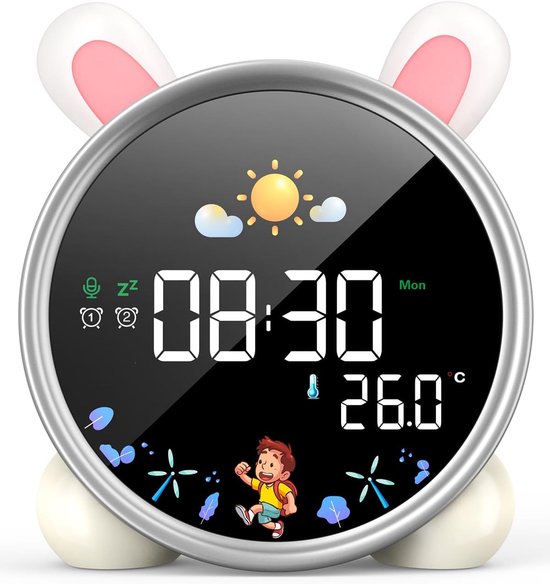SnelShoppen - Lemnoi Kinderalarmsysteem, Schattige Lichtwekker voor Jongens en Meisjes, Batterijgevoed, Slaaptrainer met Nachtlamp, Countdown, Snoozef