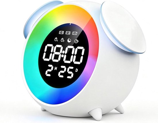 SnelShoppen - Lichtwekker voor Kinderen met Zonsopgangsimulator, 7 Melodieën, Digitale Slaaptrainer, Nachtlampje met 4 Helderheidsniveaus - Ideaal voo