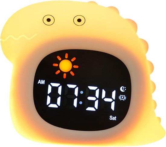 SnelShoppen - Longben Schattige Dieren Alarmklok met Nachtlampje, Digitale Klok voor Kinderen, Kat/Hond/Owl/Wolk/Bear/Dino, Slaaptrainer met Aanpasbar