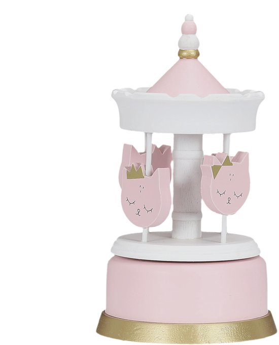 SnelShoppen - Muziekcarrousel voor Kinderen HD2377, Decoratieve Slaapkameraccessoire, Houten MDF, Roze/Wit, 11,5 x 11,5 x 20,3 cm, Perfect voor Meisje