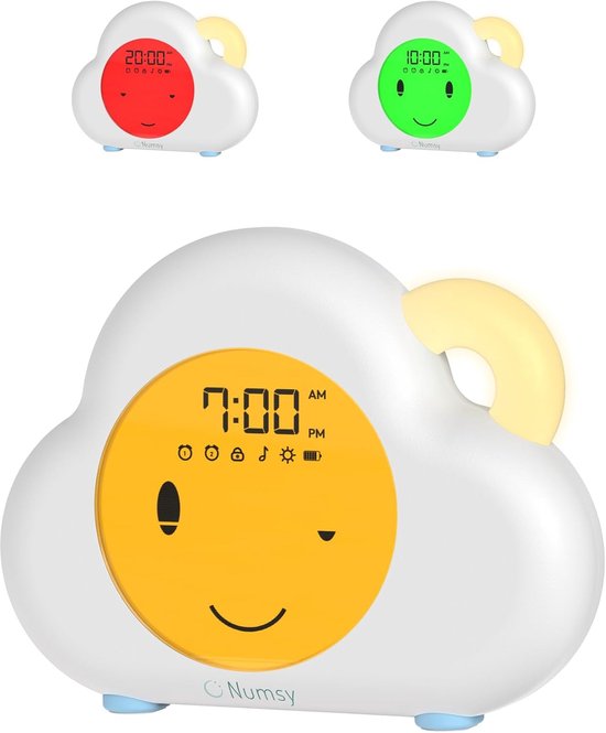 SnelShoppen - Numsy Lou Slaaptrainer met Weklicht - Kinderalarmklok met Kleuren, Rustgevende Geluiden, Nachtlampje en Kinderslot - Draadloos en USB-C