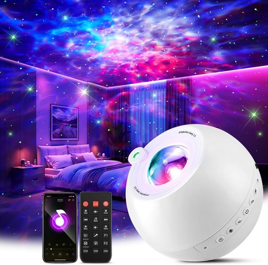 SnelShoppen - One Fire Sterrenhemelprojector met 15 Kleuren, 15 Slaapmuziek, Bluetooth & Afstandsbediening, Nachtlampje voor Kinderen, Kamerdecoratie,