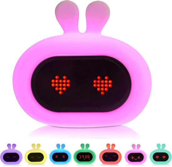 SnelShoppen - Rabbit Kinderwekker Wit - Met Gezichtsuitdrukkingen en Tikfunctie - Weklicht voor Kinderen - Slaaptrein - Nachtlampje - Digitale Speelgo