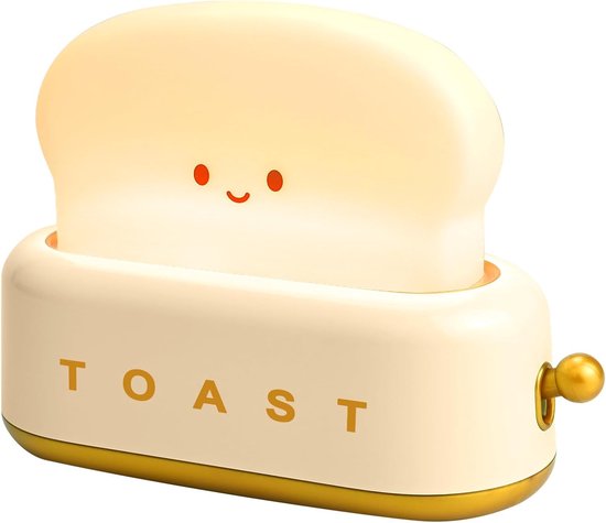 SnelShoppen - Toaster Light Bedlamp voor Kinderen, LED Nachtlamp met USB Opladen en Timer, Draagbare Nachtlamp voor Jongens en Meisjes, Geel, Schattig