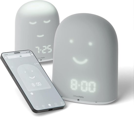 SnelShoppen - UrbanHello Remi Kinderwekker Cloud Grey, Slapen Trainer, Ochtend Indicator, Kindvriendelijke Alarmklok voor Peuters en Kinderen, Zacht G
