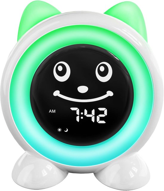 SnelShoppen - Wekker voor Kinderen, Slaaptrainer met Emoji, Nachtlampje voor Meisjes en Jongens, Schattige Wekker voor Schoolgaande Kinderen, Dimbaar