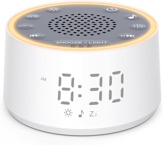 SnelShoppen - White Noise Machine met Licht en Wekker, Rustgevende Geluiden voor Volwassenen en Kinderen, 25 Geluiden, 10 Kleuren Nachtlicht, Timer, U