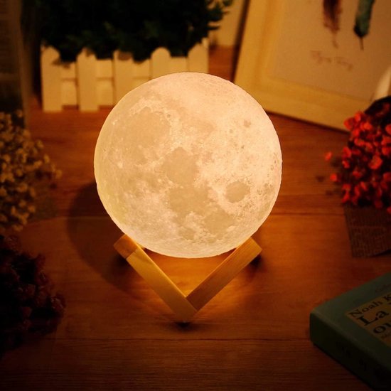 SNJY® Maanlamp - Maan Lamp - Maanlampje - 3D Lamp - 16 Kleuren - Wit van Merkloos