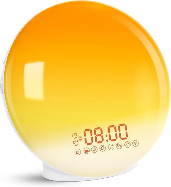 SNJY® Wake Up Light - Digitale Wekker - Lichtwekker - Nachtlampje - 20 Helderheidsniveau's - 7 Natuurgeluiden - Wit van Merkloos