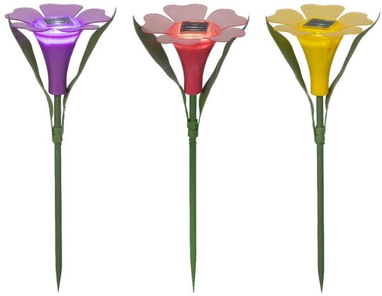 Solar Steeklamp bloem plastic Ø10xH30cm. van Merkloos