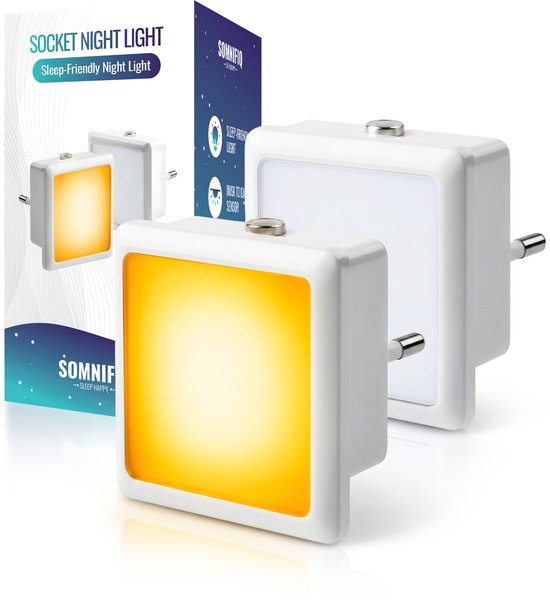 Somnifiq Nachtlampje Stopcontact - 2 stuks - Nachtlampje met dag/nacht sensor - Bedlampje - Kinderkamer - Warm licht van Merkloos