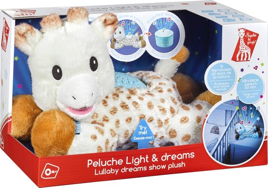 Sophie de giraf Lullaby Light & Dreams knuffel - Sterrenprojector - Muziekfunctie met 15 melodieën - Met volumeregeling - Automatische uitschakeling - Inclusief batterijen - 32x17x20 cm van Sophie de giraf