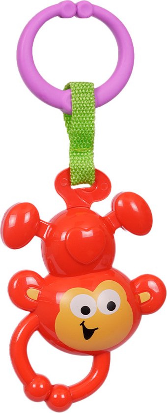 Speelgoedtopdeals - Rammelaar Hangspeeltje Buggyspeeltje - Aap rood hangend van SpeelGoed