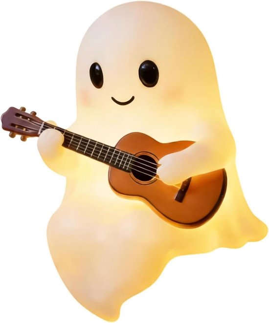 Spook Nachtlampje - Harsen Gitaar Sfeerverlichting - Feestelijke Decoratie - Eigenzinnige Spookvorm - 18 x 16 x 18 cm - Wit