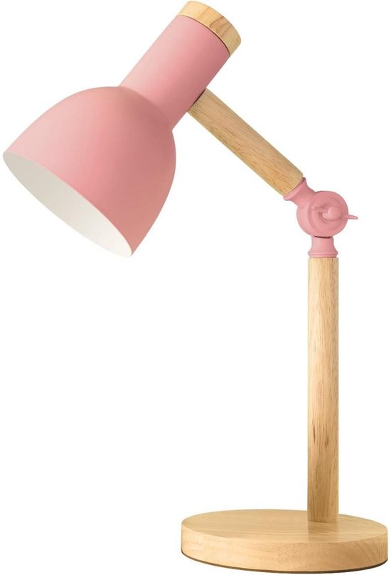 SSTRWGOOD Verstelbare houten bureaulamp - Bureaulamp geschikt voor kinderen - Geschikt voor kinderkamer/woonkamer - Leeslamp met E27 fitting - Roze - 12W