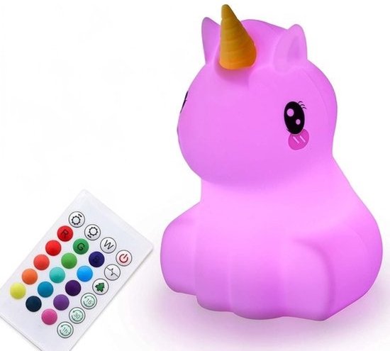 StayPowered Eenhoorn-Nachtlamp - Magische Sfeer voor Kinderkamers - 16 Instelbare Kleuren - Timerfunctie - Tot 15 Uur Batterijduur - Veilige BPA-vrije Siliconen - Dimbaar met Afstandsbediening - Aanraaksensor - Levering Sneller dan Aangegeven! van Merkloos
