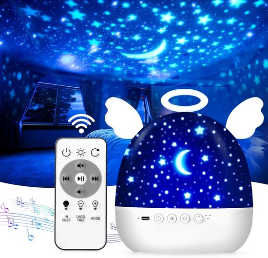 Sterlamp, projector, nachtlampje voor kinderen, met 22 films, nachtlampje voor baby's, projector, sterrenhemel, plafond, 360 graden draaibaar en afstandsbediening, oplaadbaar, lamp voor [Energieklasse A] van Merkloos