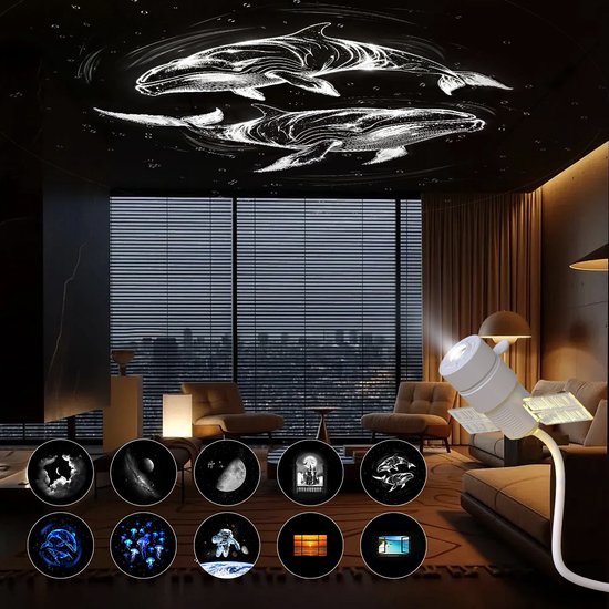 Sterren‑ en galaxisprojector nachtlamp‑5D holografisch‑inclusief 10 projectiefilms‑sfeerverlichting voor muur en plafond