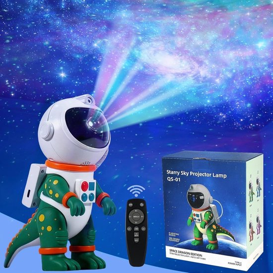 Sterren Projector - Nachtlampje Ruimte - Kinderkamer Decoratie - Astronaut Dinosaurus Design - 15 x 7 x 19 cm - Groen