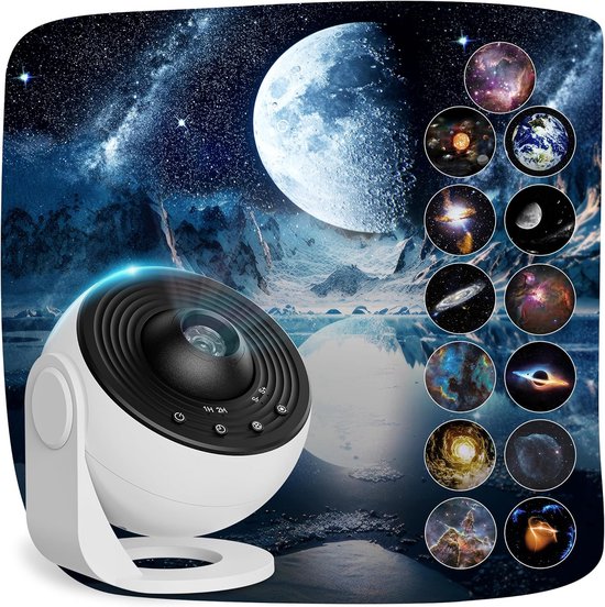 Sterrenhemel Projector - Galaxy Lamp - Kamer Decoratie - 13 Planeet Schijven - 12-70 m² Dekking - Wit