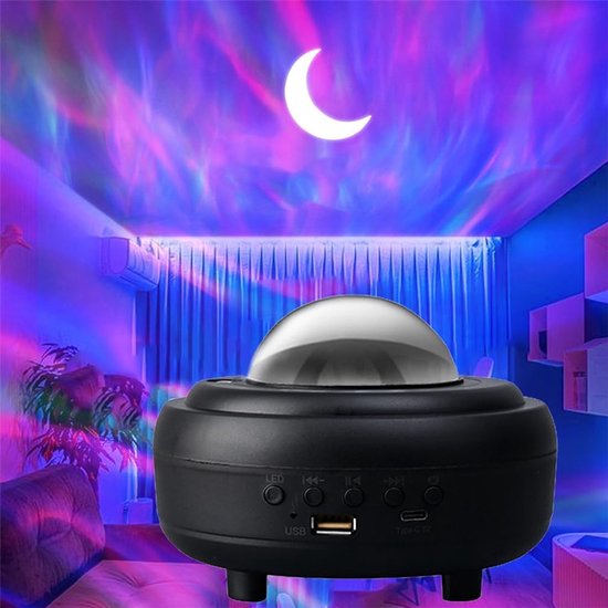 Sterrenhemel Projector - Nachtlamp Muziek - Ontspanning Thuis - Roterende Luidsprekerlamp - 14.5 x 14.5 cm - Zwart